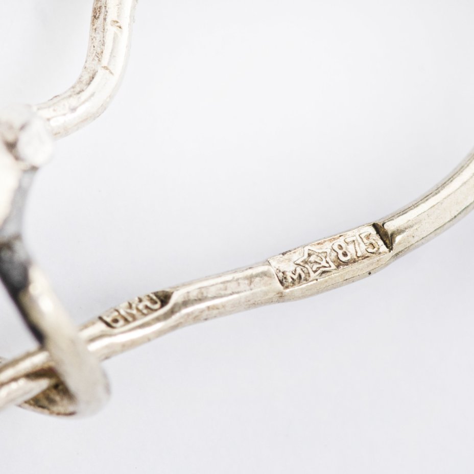 Серьги винтажные с малиновыми вставками, серебро 875 пр., СССР, 1970-1990 гг.