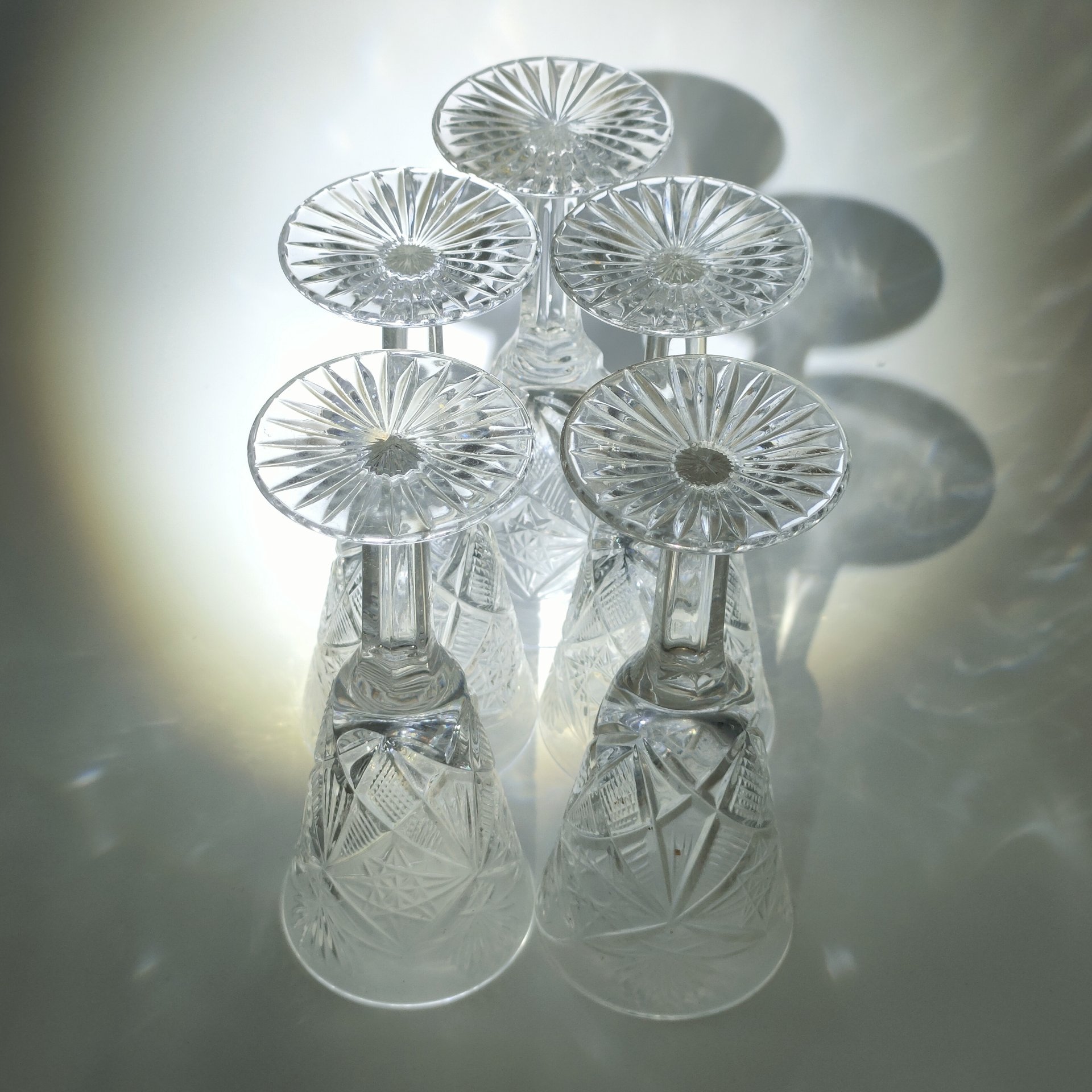 Набор из 5-ти бокалов в оригинальной коробке, хрусталь, картон, алмазная грань, Гусевской хрустальный завод (Гусь-Хрустальный), СССР, 1970-1980 гг.