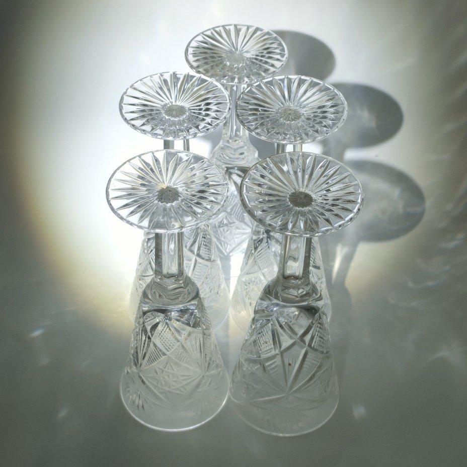 Набор из 5-ти бокалов в оригинальной коробке, хрусталь, картон, алмазная грань, Гусевской хрустальный завод (Гусь-Хрустальный), СССР, 1970-1980 гг.