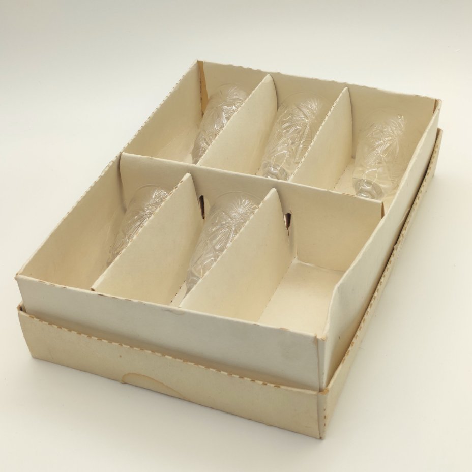 Набор из 5-ти бокалов в оригинальной коробке, хрусталь, картон, алмазная грань, Гусевской хрустальный завод (Гусь-Хрустальный), СССР, 1970-1980 гг.