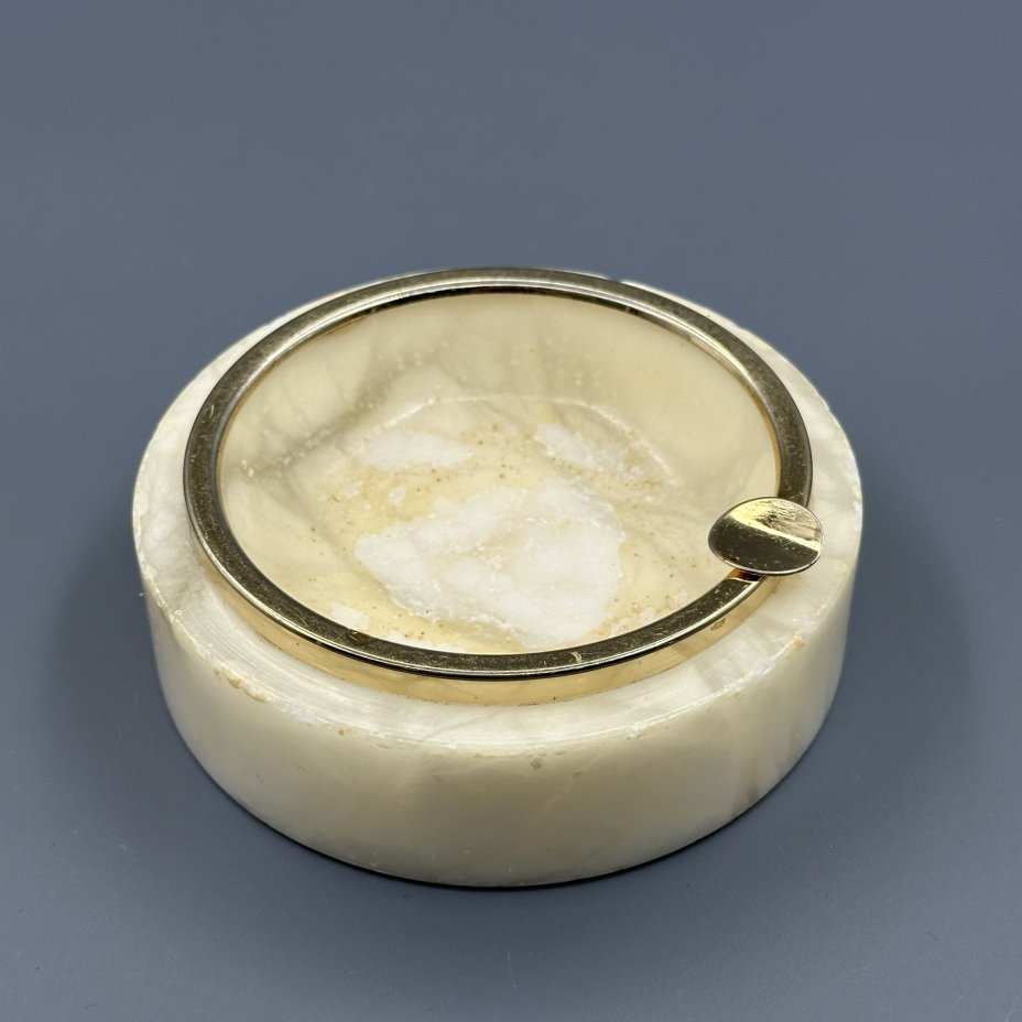 Пепельница круглая с металлическим ободком, мрамор, металл, Европа, 1970-1990 гг.
