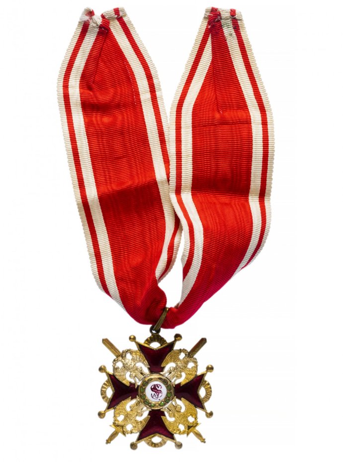 Орден Святого Станислава 2 степени с мечами, с орденской лентой. 1917 год, Временное правительство