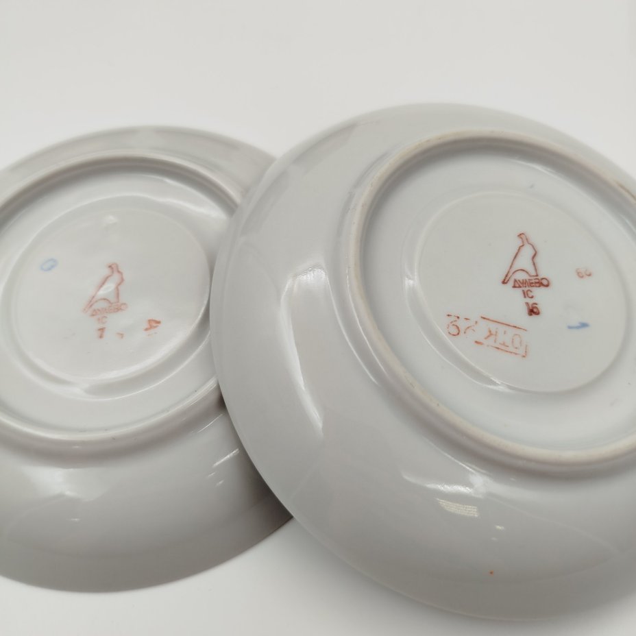 Набор для сервировки из сервиза "Рыбки" (сахарница, молочник), фарфор, крытье, роспись, золочение, Дулевский фарфоровый завод (Дулёво), СССР, 1968-1991 гг.