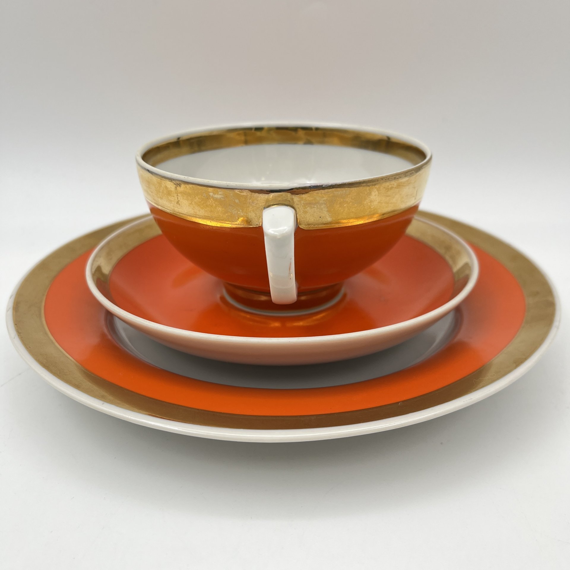 Чайная тройка оранжевого оттенка, форма "Рубин"