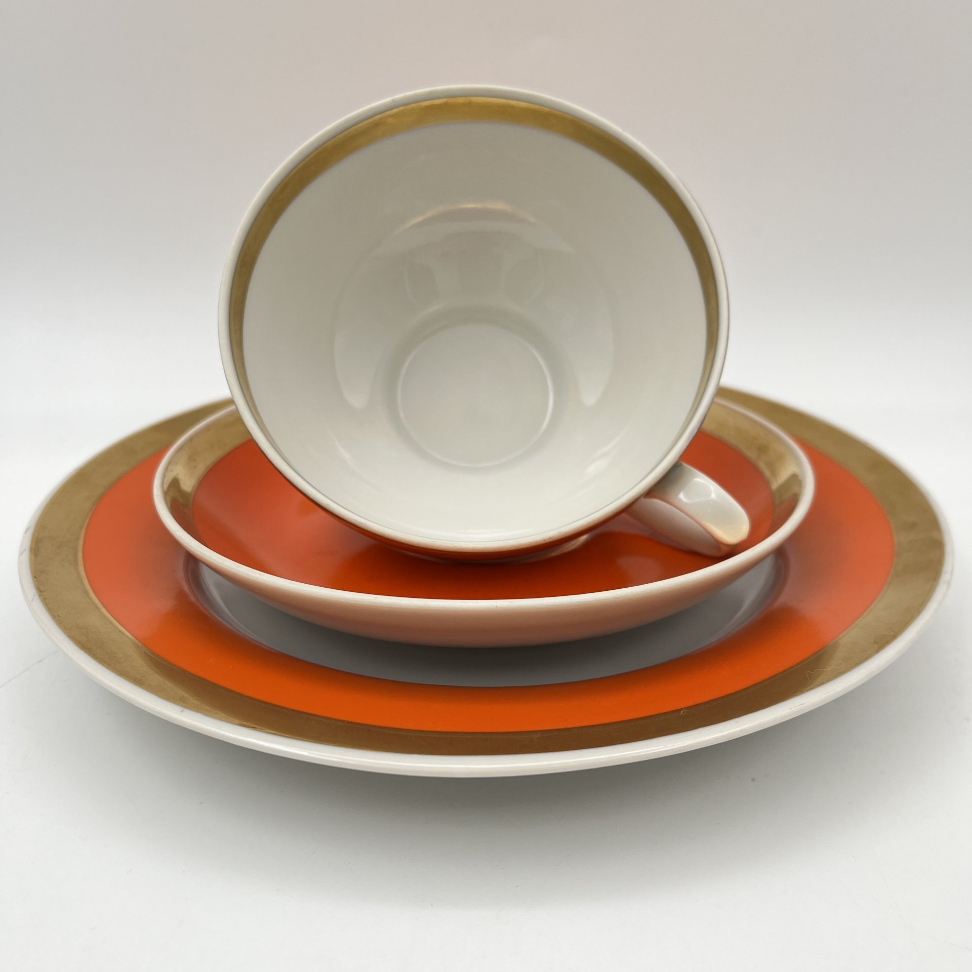 Чайная тройка оранжевого оттенка, форма "Рубин"