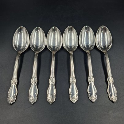 Набор из шести чайных ложек "Серебряная роза", мНЦ (медь-никель-цинк), Кольчугинский завод цветных металлов, СССР, 1970-1990 гг.