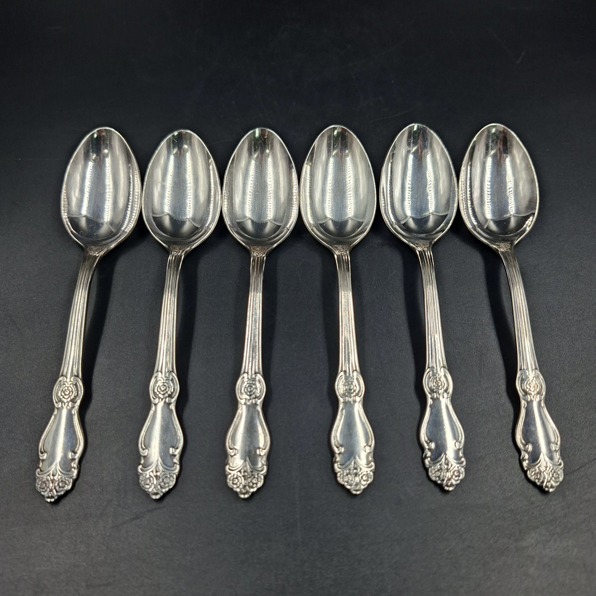 Набор из шести чайных ложек "Серебряная роза", мНЦ (медь-никель-цинк), Кольчугинский завод цветных металлов, СССР, 1970-1990 гг.