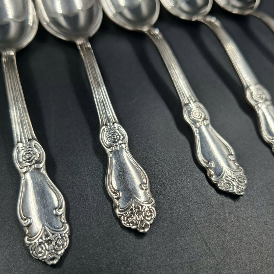 Набор из шести чайных ложек "Серебряная роза", мНЦ (медь-никель-цинк), Кольчугинский завод цветных металлов, СССР, 1970-1990 гг.