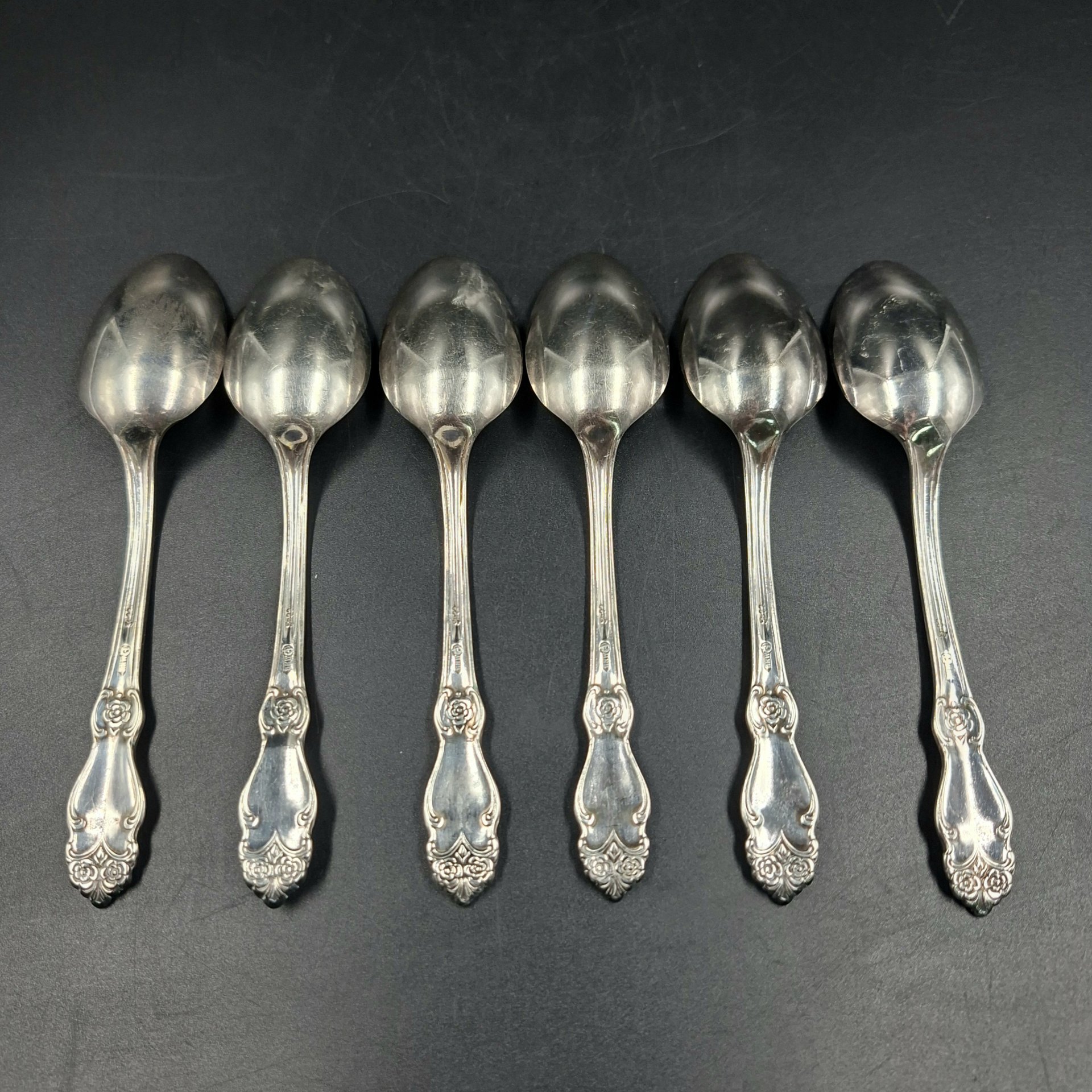 Набор из шести чайных ложек "Серебряная роза", мНЦ (медь-никель-цинк), Кольчугинский завод цветных металлов, СССР, 1970-1990 гг.