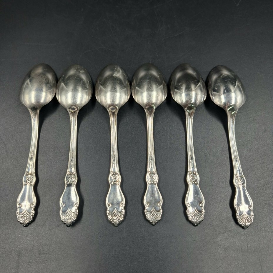 Набор из шести чайных ложек "Серебряная роза", мНЦ (медь-никель-цинк), Кольчугинский завод цветных металлов, СССР, 1970-1990 гг.