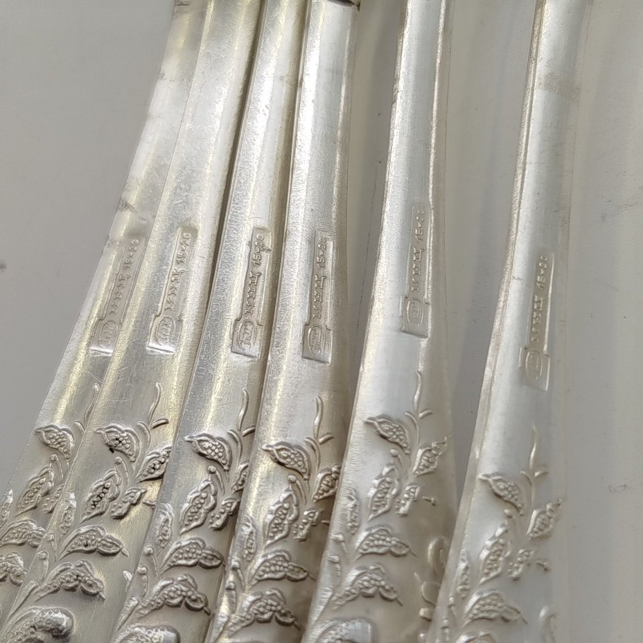 Комплект из 6-ти столовых ложек, украшенных растительным декором