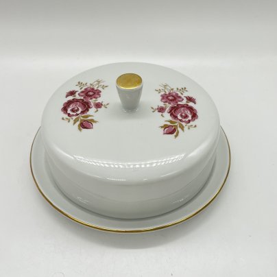 Маслёнка с цветочным декором, фарфор, деколь, золочение, Freiberger Porzellan, ГДР, 1970-1990 гг.