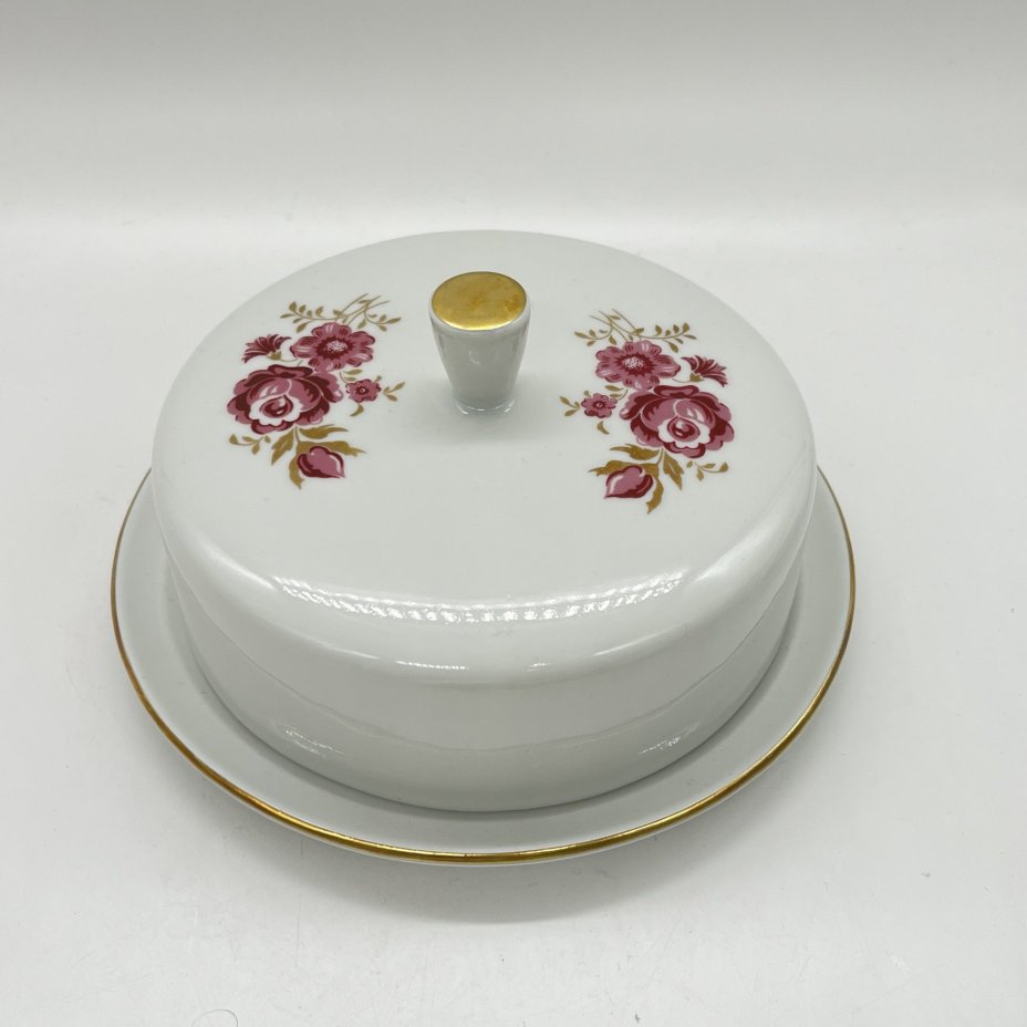 Маслёнка с цветочным декором, фарфор, деколь, золочение, Freiberger Porzellan, ГДР, 1970-1990 гг.