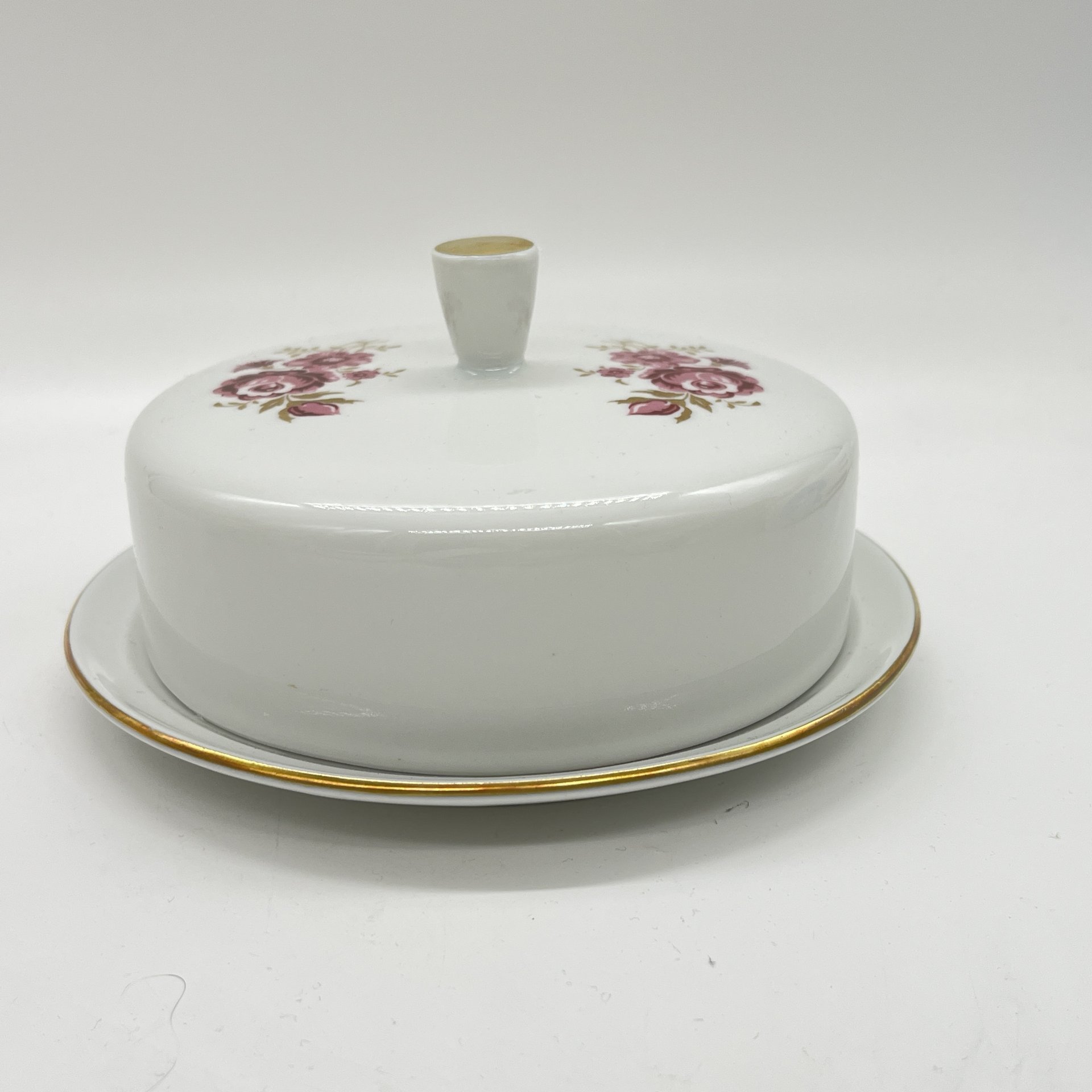 Маслёнка с цветочным декором, фарфор, деколь, золочение, Freiberger Porzellan, ГДР, 1970-1990 гг.