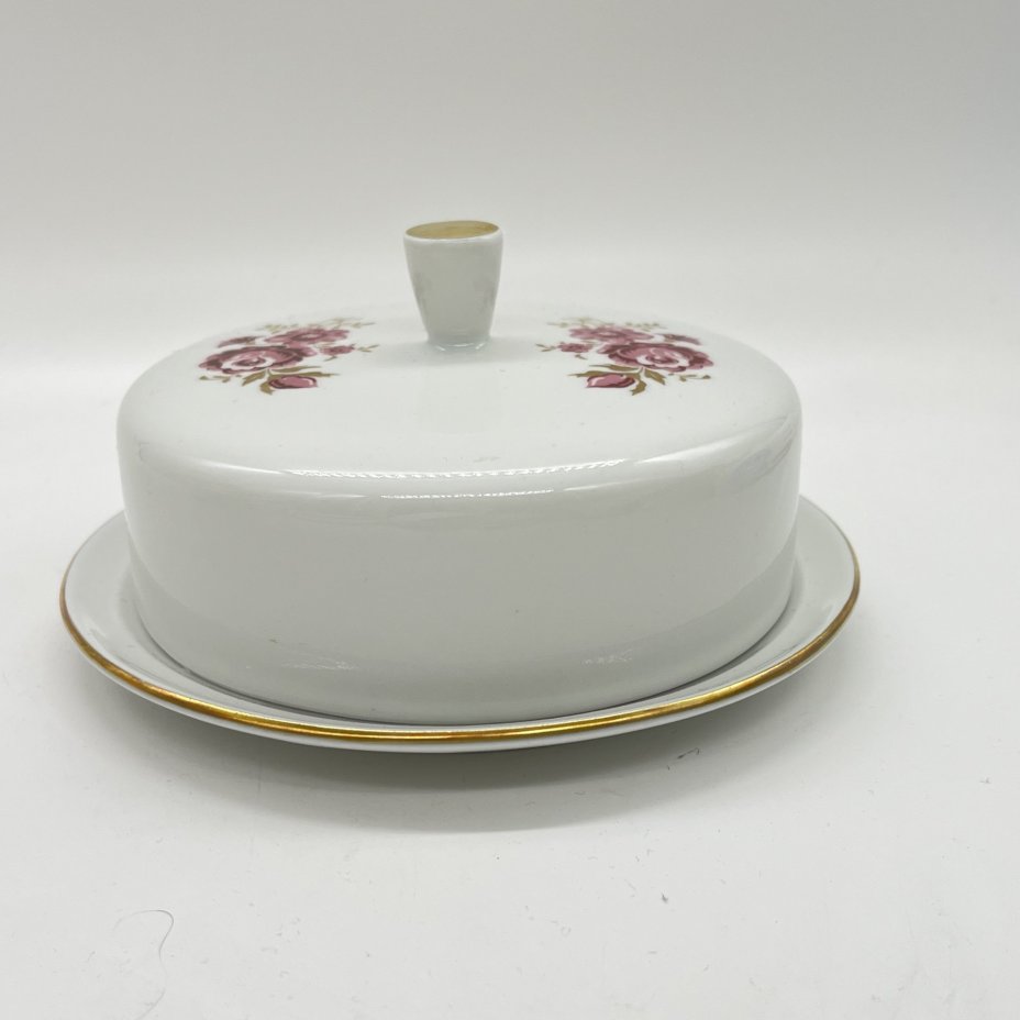 Маслёнка с цветочным декором, фарфор, деколь, золочение, Freiberger Porzellan, ГДР, 1970-1990 гг.