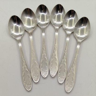 Набор из шести кофейных ложек "Пламя", мНЦ (медь-никель-цинк), Кольчугинский завод цветных металлов, СССР, 1960-1990 гг.