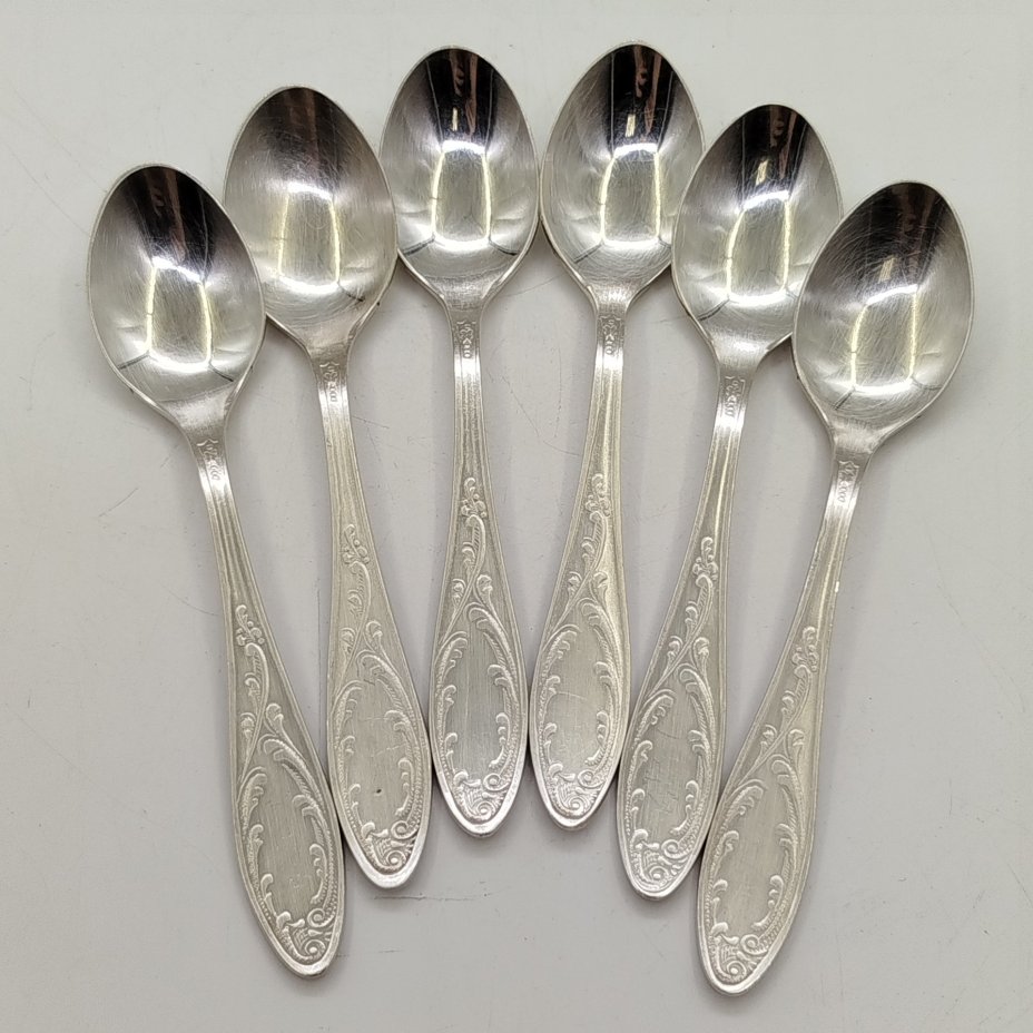 Набор из шести кофейных ложек "Пламя", мНЦ (медь-никель-цинк), Кольчугинский завод цветных металлов, СССР, 1960-1990 гг.