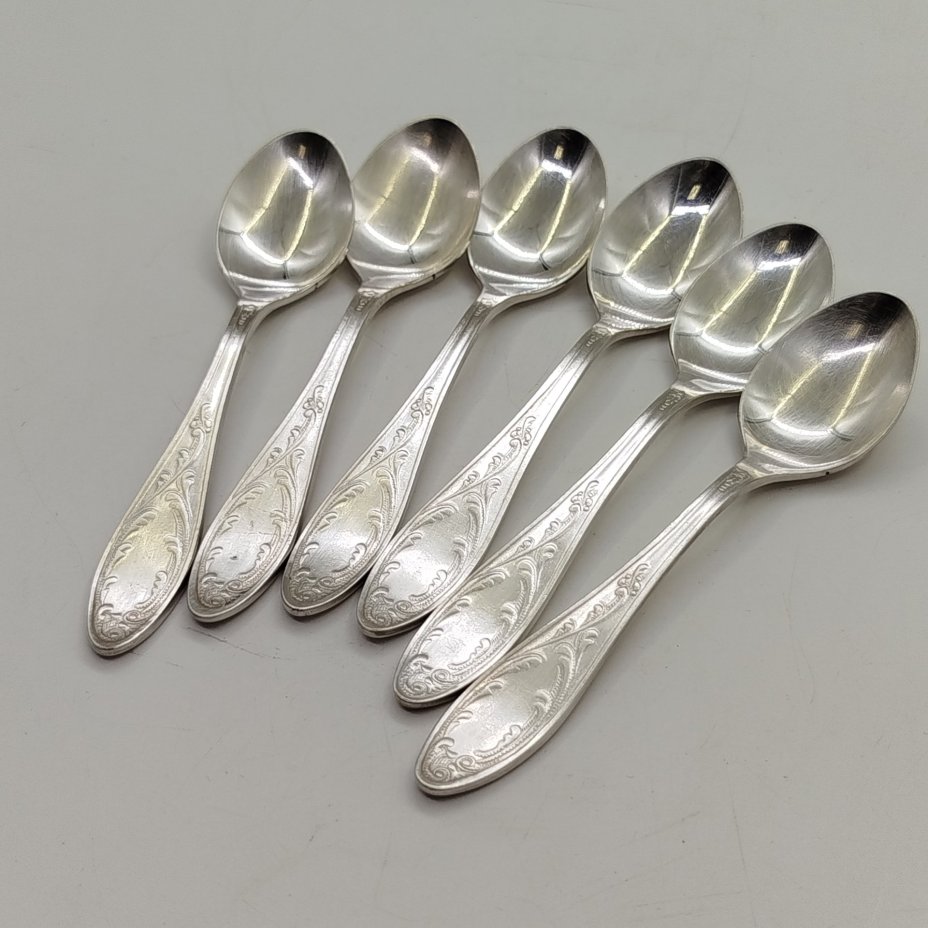 Набор из шести кофейных ложек "Пламя", мНЦ (медь-никель-цинк), Кольчугинский завод цветных металлов, СССР, 1960-1990 гг.