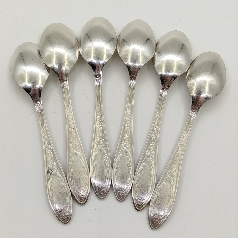 Набор из шести кофейных ложек "Пламя", мНЦ (медь-никель-цинк), Кольчугинский завод цветных металлов, СССР, 1960-1990 гг.