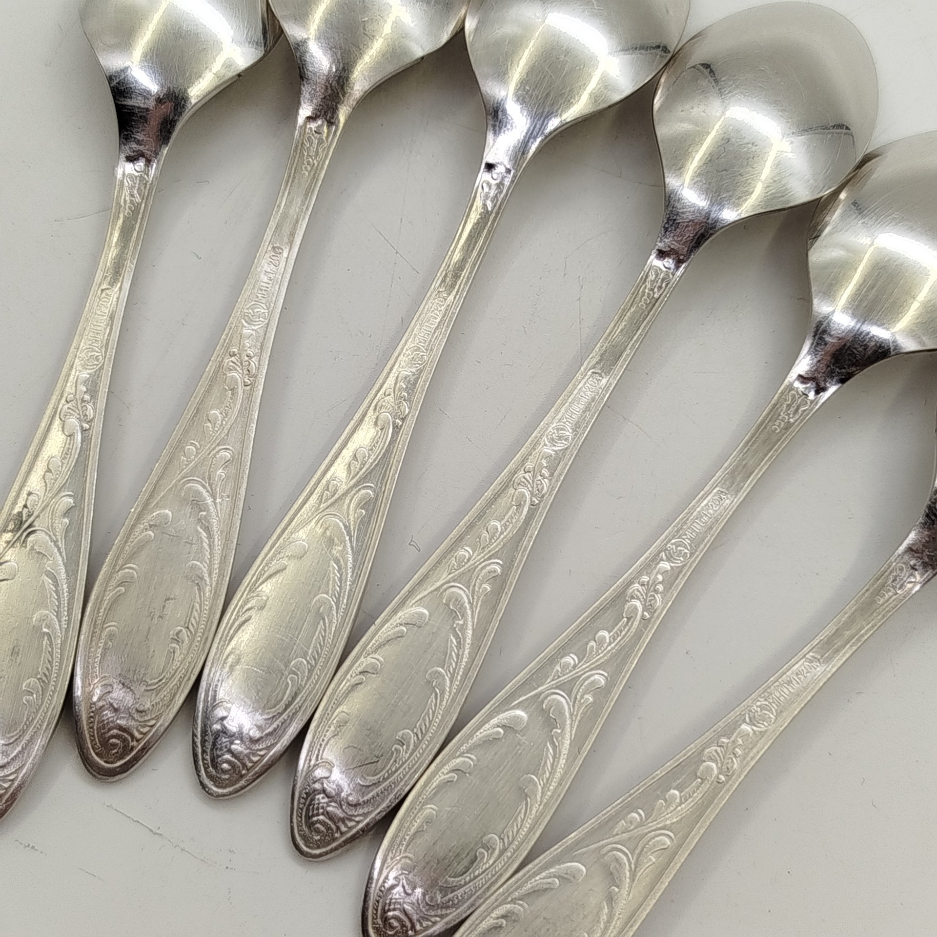 Набор из шести кофейных ложек "Пламя", мНЦ (медь-никель-цинк), Кольчугинский завод цветных металлов, СССР, 1960-1990 гг.