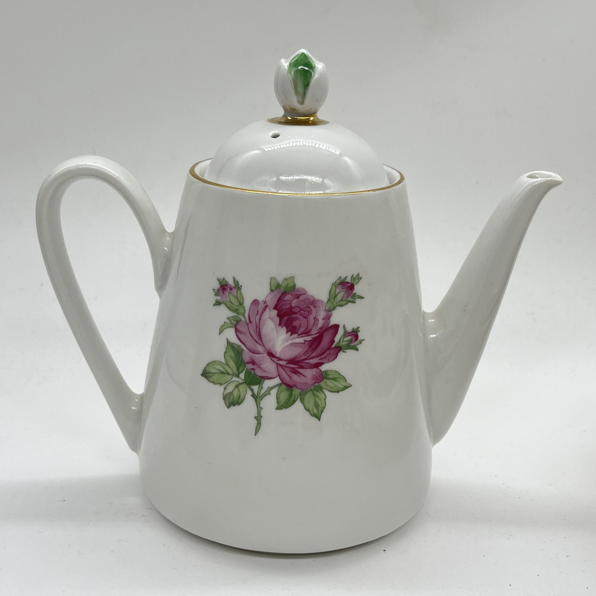 Чайник заварочный с декором "Роза" (крышка подбор), фарфор, деколь, золочение, Kahla, ГДР, 1960-1980 гг.