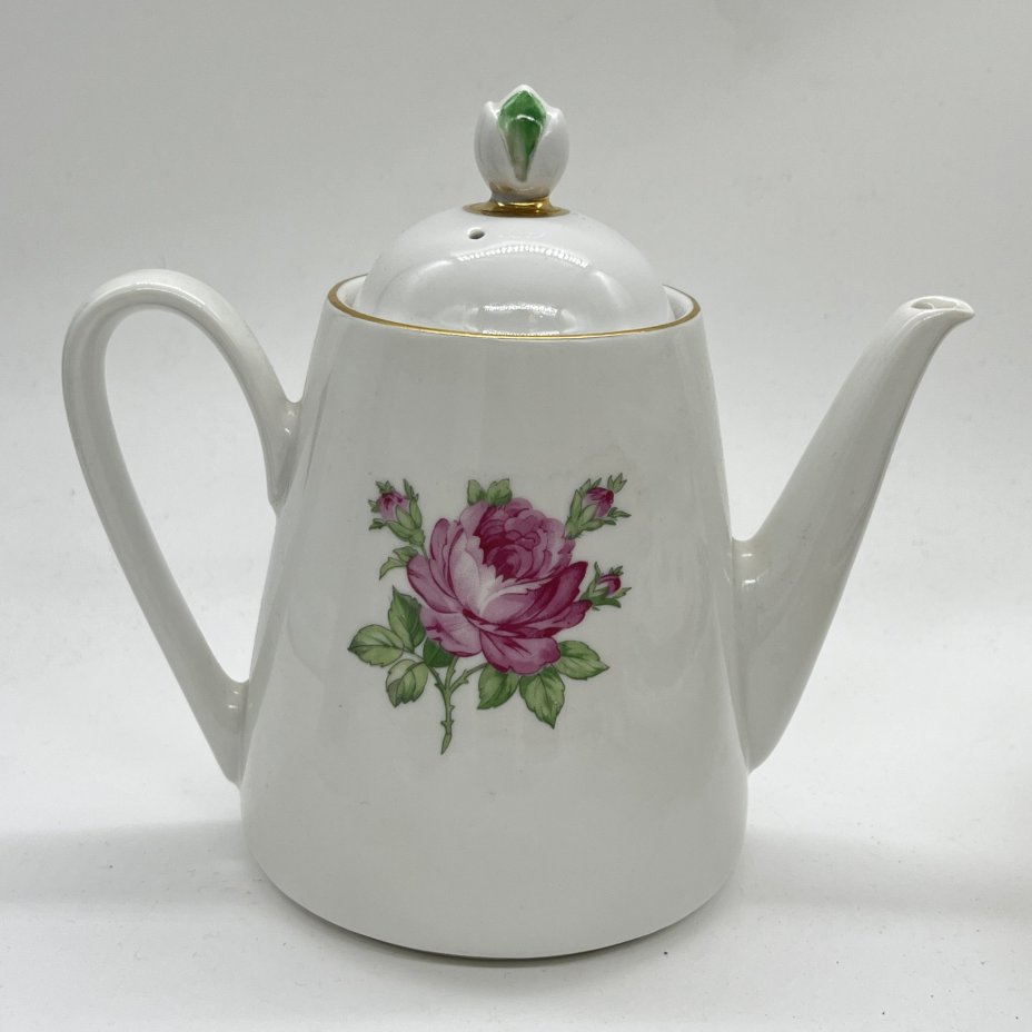 Чайник заварочный с декором "Роза" (крышка подбор), фарфор, деколь, золочение, Kahla, ГДР, 1960-1980 гг.