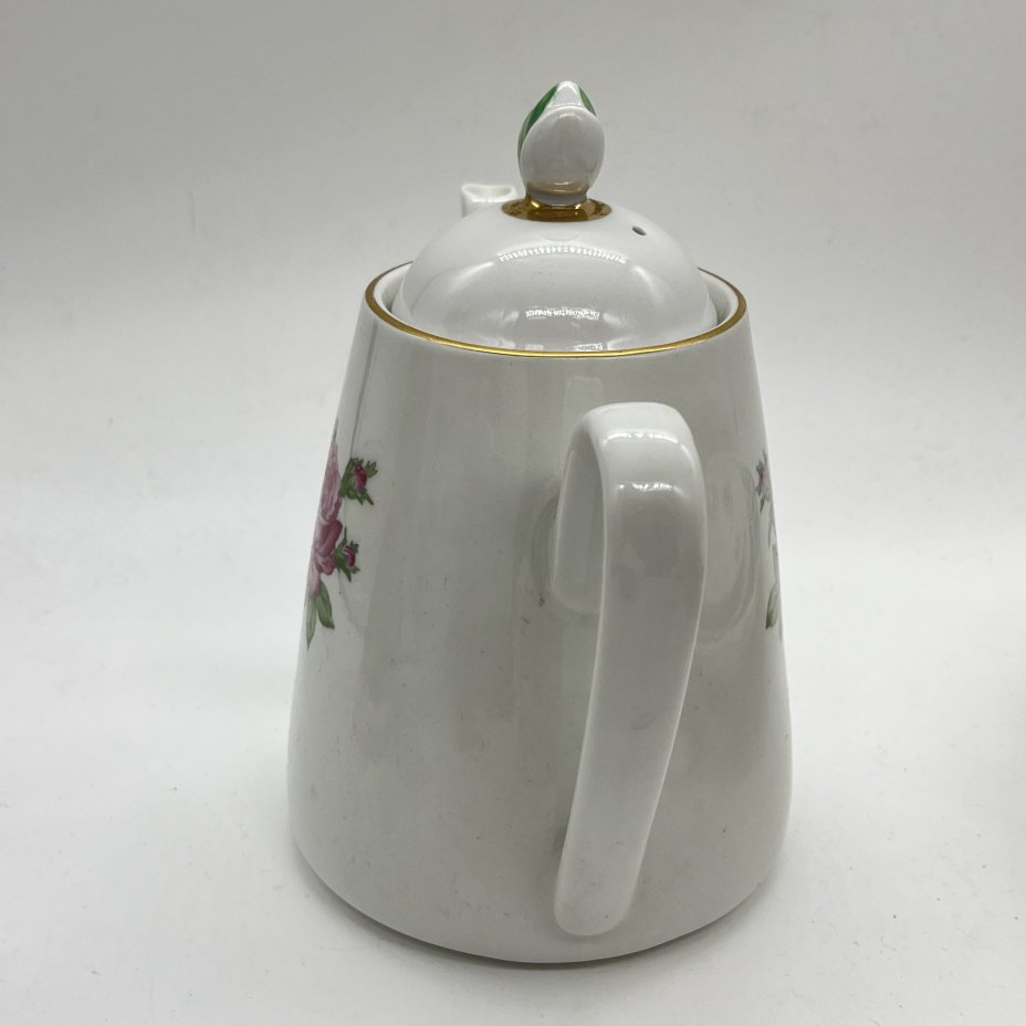 Чайник заварочный с декором "Роза" (крышка подбор), фарфор, деколь, золочение, Kahla, ГДР, 1960-1980 гг.