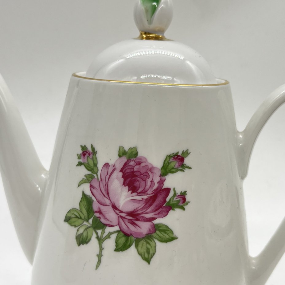 Чайник заварочный с декором "Роза" (крышка подбор), фарфор, деколь, золочение, Kahla, ГДР, 1960-1980 гг.