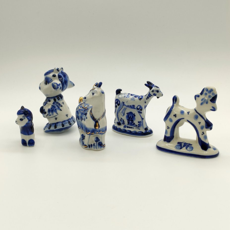 Набор из пяти статуэток "Козы", Гжель