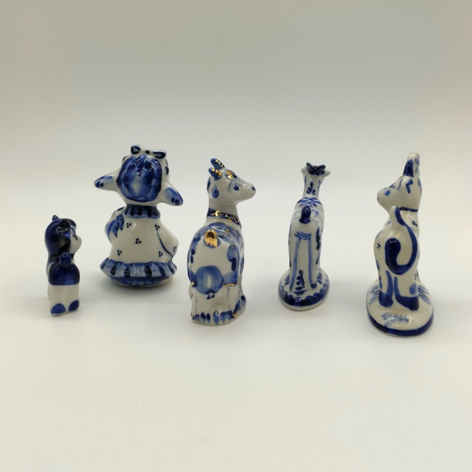 Набор из пяти статуэток "Козы", Гжель