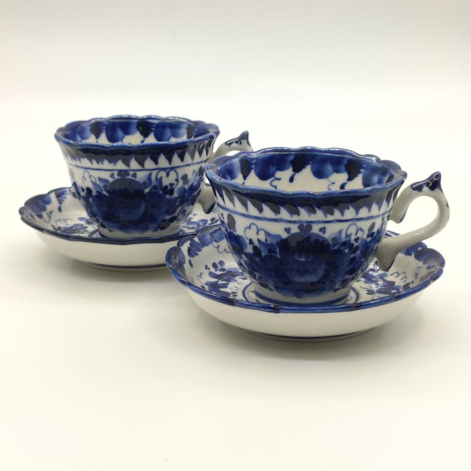 Набор из 2-х кофейных пар с цветочным декором, ав. Андреев, Гжель