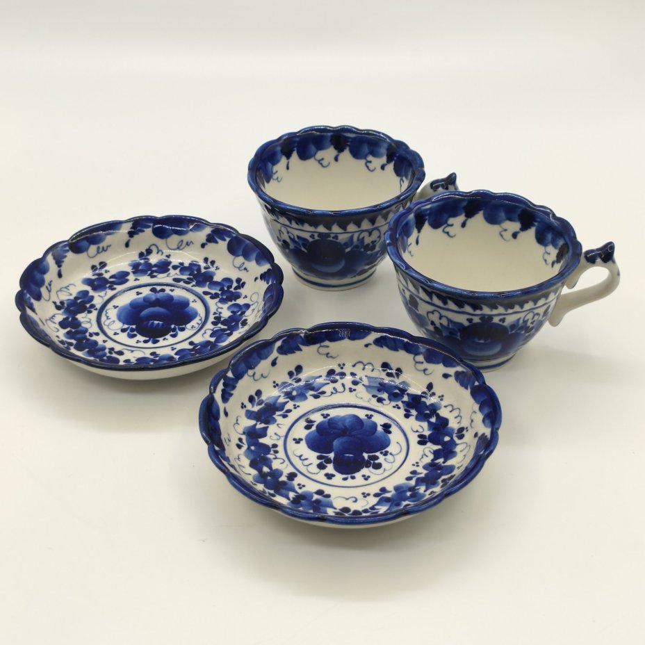 Набор из 2-х кофейных пар с цветочным декором, ав. Андреев, Гжель