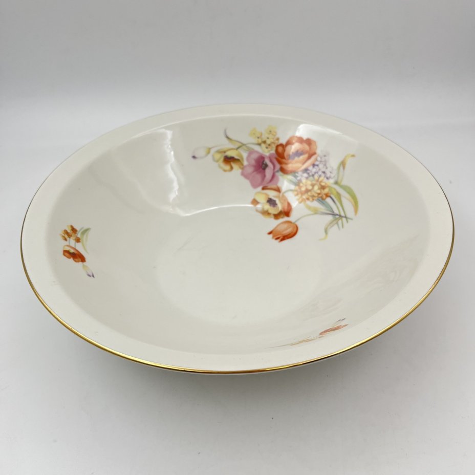 Набор из двух салатников с цветочным декором (круглый и квадратный), фарфор, деколь, золочение, Chodziez, Польша, 1964-1990 гг.