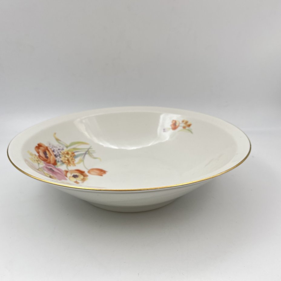 Набор из двух салатников с цветочным декором (круглый и квадратный), фарфор, деколь, золочение, Chodziez, Польша, 1964-1990 гг.