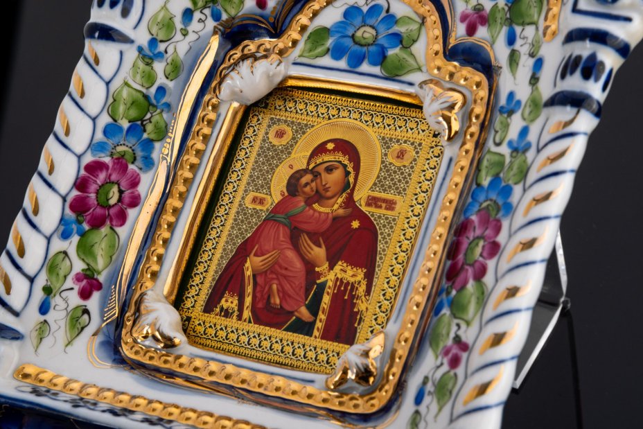 Лампада с образом "Владимирской Богородицы" (настенная), Объединение «Гжель»