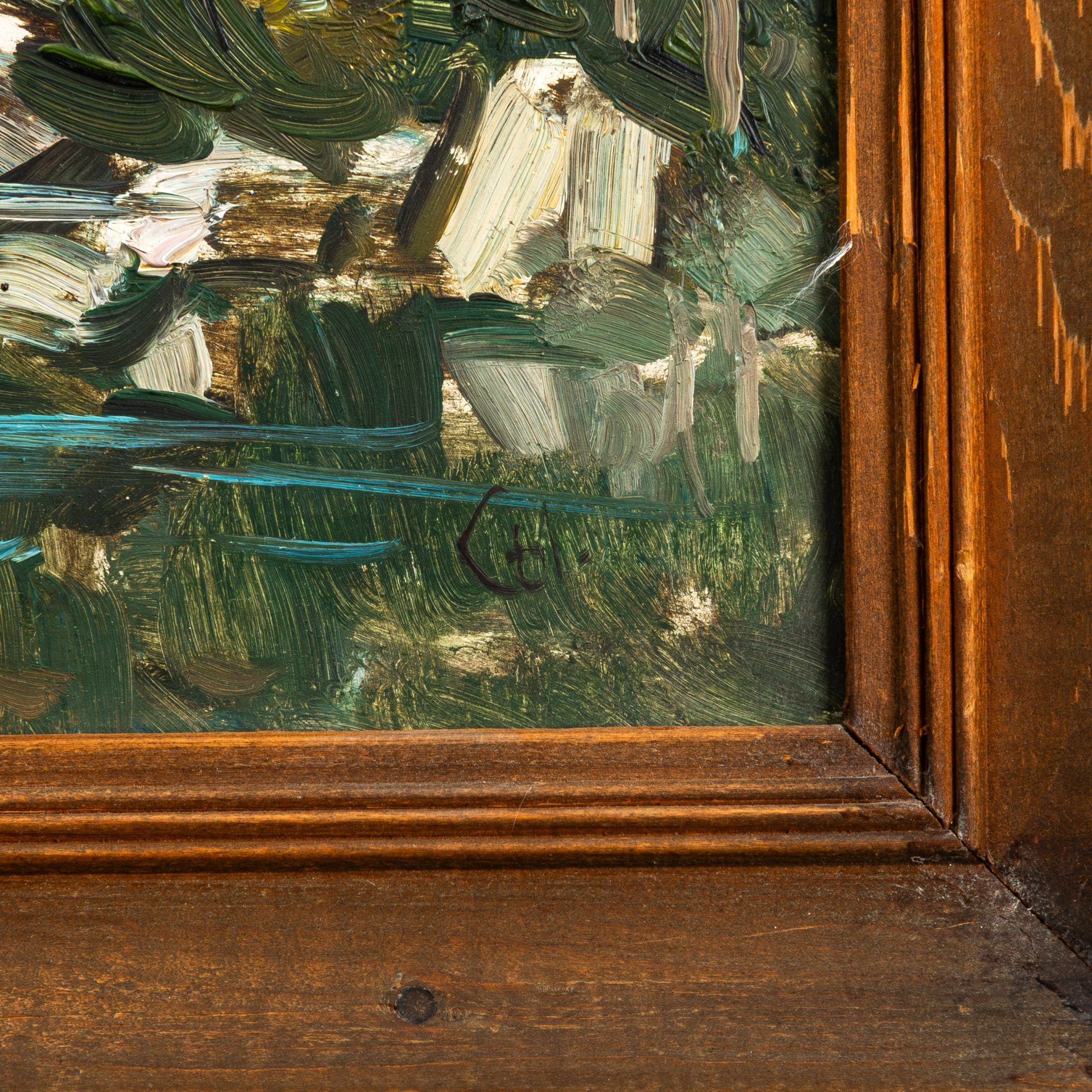 Картина в раме "Горный пейзаж", оргалит, масло, дерево, СССР