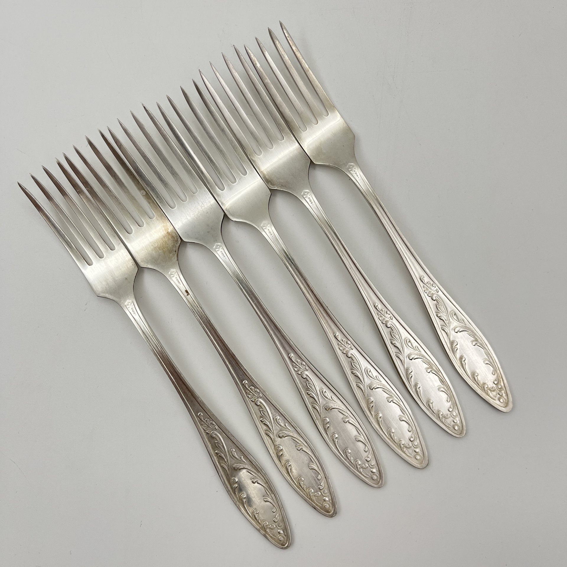 Набор из 6 вилок "Пламя", мНЦ (медь-никель-цинк), штамповка, Кольчугинский завод цветных металлов, СССР, 1962-1991 гг.