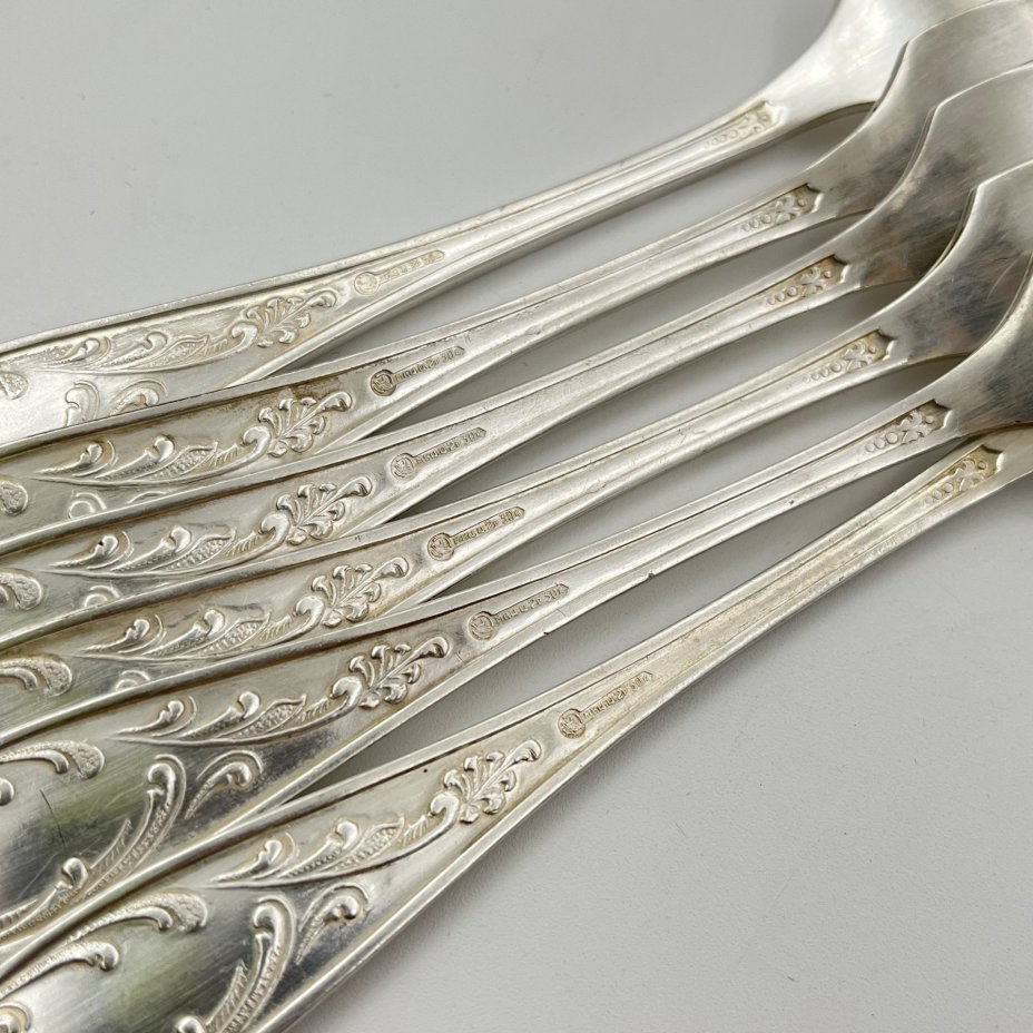 Набор из 6 вилок "Пламя", мНЦ (медь-никель-цинк), штамповка, Кольчугинский завод цветных металлов, СССР, 1962-1991 гг.