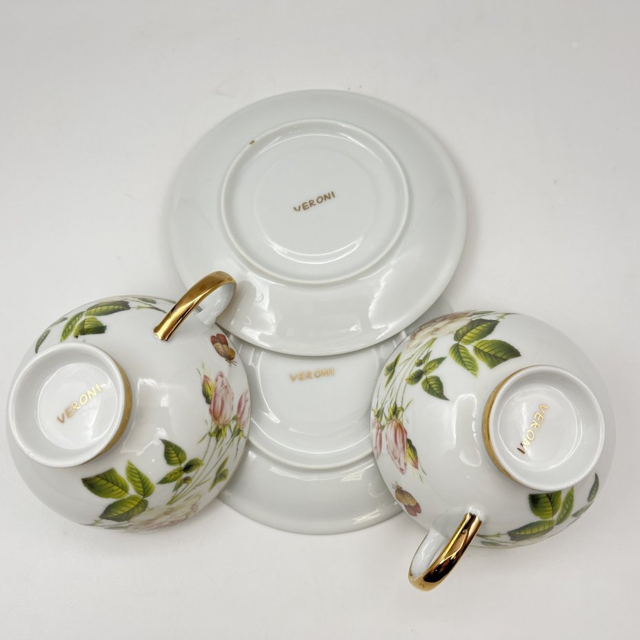 Набор чайных пар винтажный, с цветочным декором на 2 персоны (в подарочной упаковке), Veroni