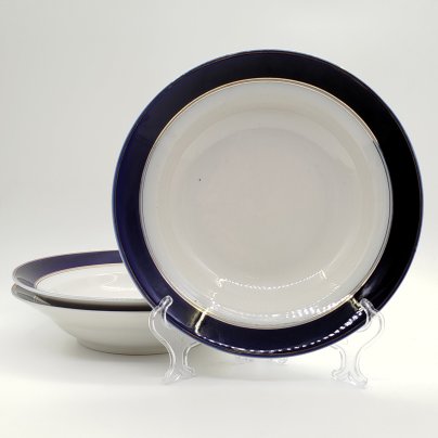 Набор суповых тарелок на 3 персоны с синей каймой