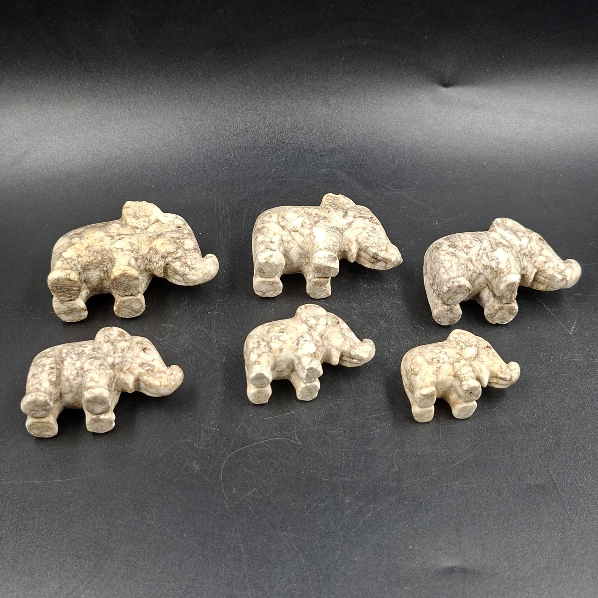 Набор из шести статуэток в виде слоников, мрамор, СССР, 1950-1970 гг.