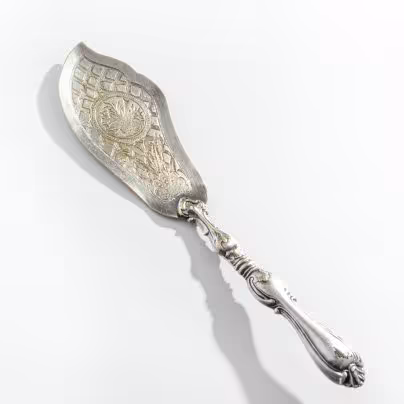 Сервировочная лопатка для рыбы, сплав металла, серебрение, Польша, 1900-1920 гг.