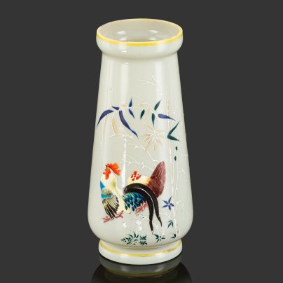 Ваза с изображением петуха и курицы, стекло, роспись, эмали, золочение, Западная Европа, 1890-1920 гг.