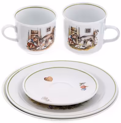 Набор детской посуды из 5 предметов, фарфор, деколь, фабрика "Colditz Porcelain Factory" (Кольдиц), ГДР, 1960-1990 гг., Colditz (Кольдиц)