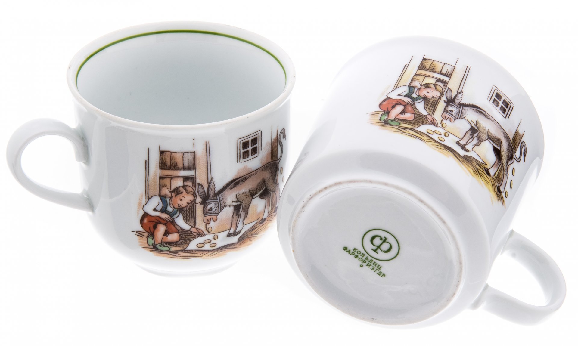 Набор детской посуды из 5 предметов, фарфор, деколь, фабрика "Colditz Porcelain Factory" (Кольдиц), ГДР, 1960-1990 гг., Colditz (Кольдиц)