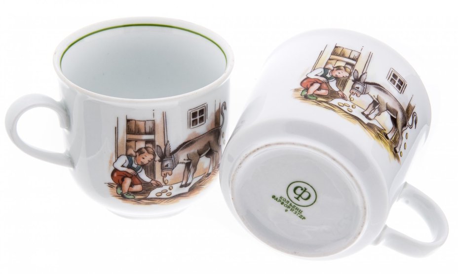 Набор детской посуды из 5 предметов, фарфор, деколь, фабрика "Colditz Porcelain Factory" (Кольдиц), ГДР, 1960-1990 гг., Colditz (Кольдиц)