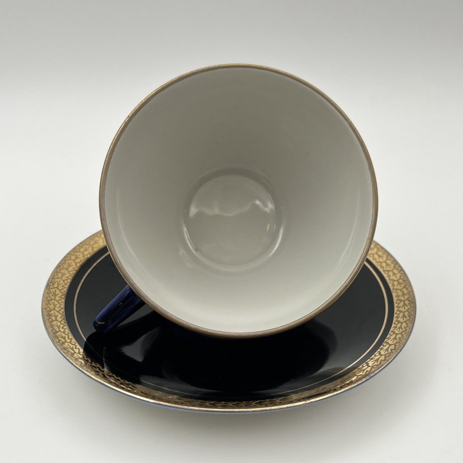 Пара чайная, фарфор, крытье кобальтом, золочение, Ленинградский фарфоровый завод (ЛФЗ), СССР, 1970-1990 гг.