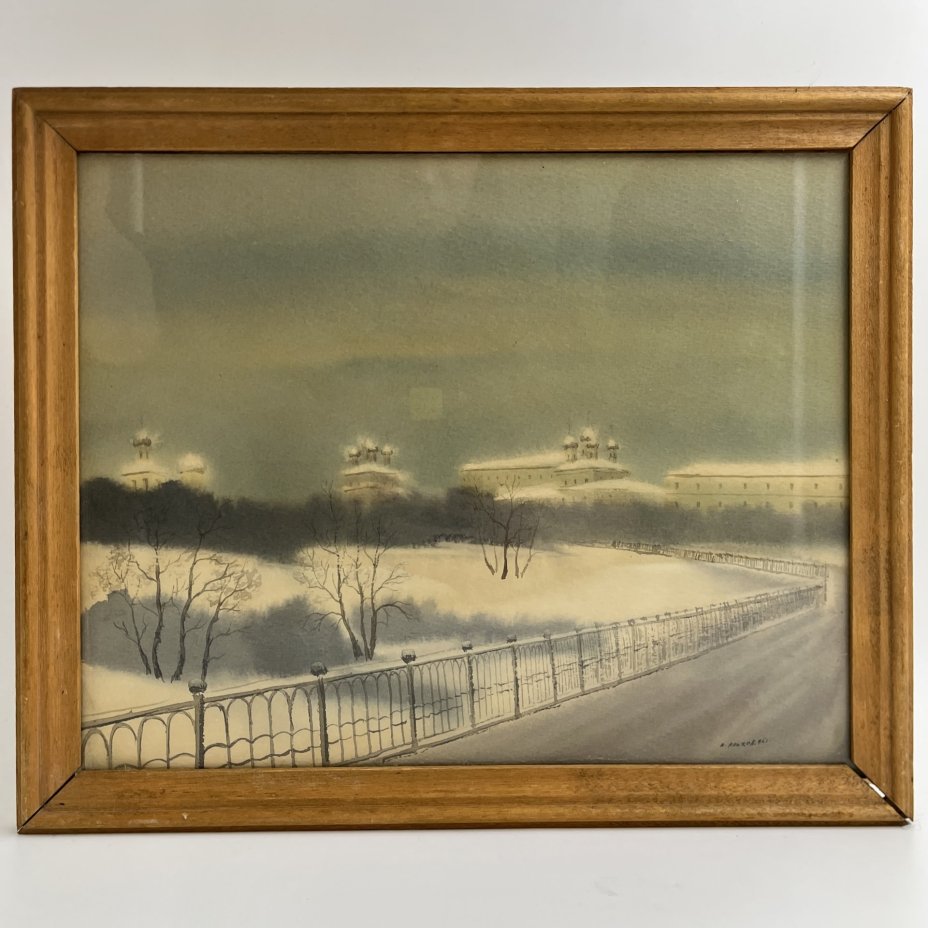 Картина в раме "Набережная города Ярославля", автор А. Яльцев, бумага, акварель, Российская Федерация, 1996 г.