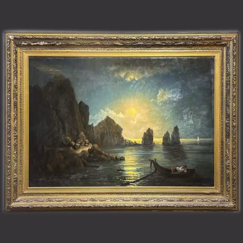 Картина "Лунная ночь. Берег моря" в раме с рельефным декором