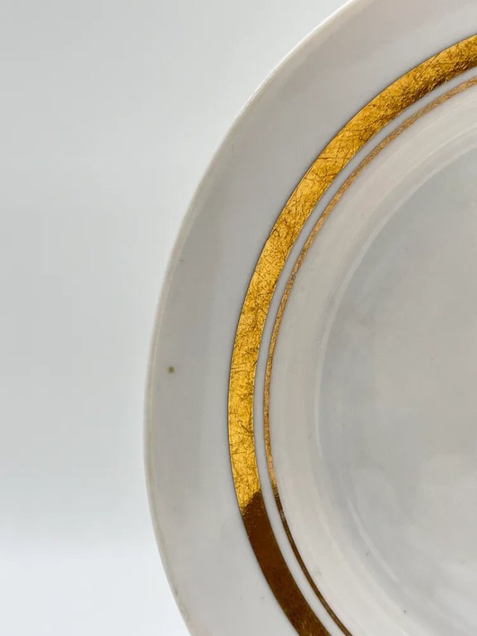 Набор винтажных тарелок с золотой каймой (4 шт.), фарфор, золочение, Дулевский фарфоровый завод (Дулёво), СССР, 1968-1991 гг.